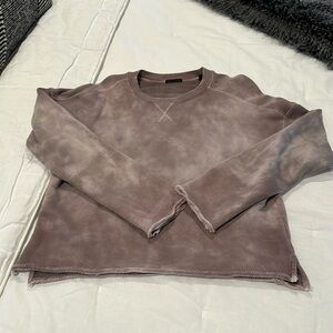 ATM mauve tie die raw hem round neck sweatshirt. Matching skirt available also.